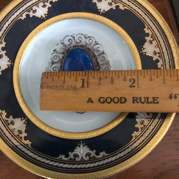 Large Vintage Blue Lapis Sterling Silver Brooch Pendant - Picture 10 of 10